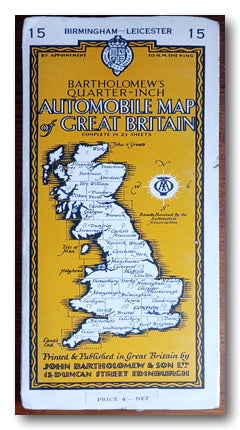 Front Map Cover from Bartholomew's Quarter Inch Automobile - Birmingham - Leicester (2nd Hand Map)