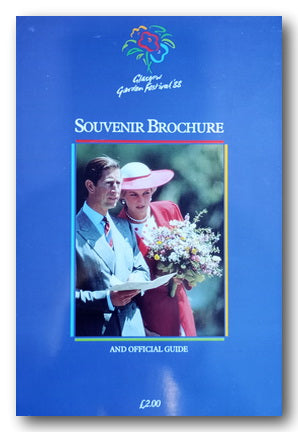 Blue souvenir brochure with Charles and Diana and flowers on the cover, featuring the Clasgow Garden Festival logo.