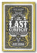 The book cover of 'The Last Gunfight' by Jeff Guinn, featuring a dark gray central panel with ornate gold western-style flourishes, crossed revolvers, a skull graphic, and bold white title text, all set against a textured gold border.