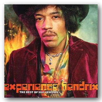 Album cover featuring a portrait of a musician with fiery background and 'Experience Hendrix' text.