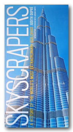 Book cover of 'Skyscrapers' with a tall building on a blue background