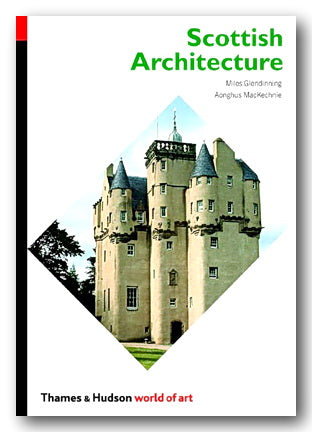 Book cover for 'Scottish Architecture' from Thames & Hudson's 'world of art' series, featuring a photograph of a Scottish castle set within a diamond shape on a white background.