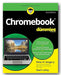 Book cover of 'Chromebook for Dummies' with a laptop and nature scene on a green and yellow background.