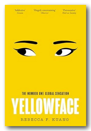 Book cover of 'Yellowface' by Rebecca F. Kuang with a yellow background and black eye illustration.
