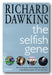 The front cover of the book 'The Selfish Gene' by Richard Dawkins, published by Oxford. The cover features a light blue background with the title in white text and four small circular scientific illustrations along the bottom.