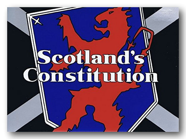 Logo with a red lion and 'Scotland's Constitution' text on a blue and black background