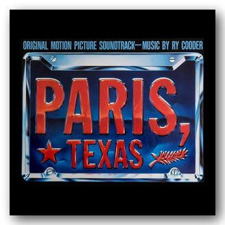 Album cover for 'Paris, Texas' original motion picture soundtrack with red text on a blue background.
